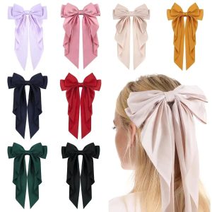 Ladies’ Hair Equipment: Satin Silk Bow Hair Clips with Streamers for Bridal Use