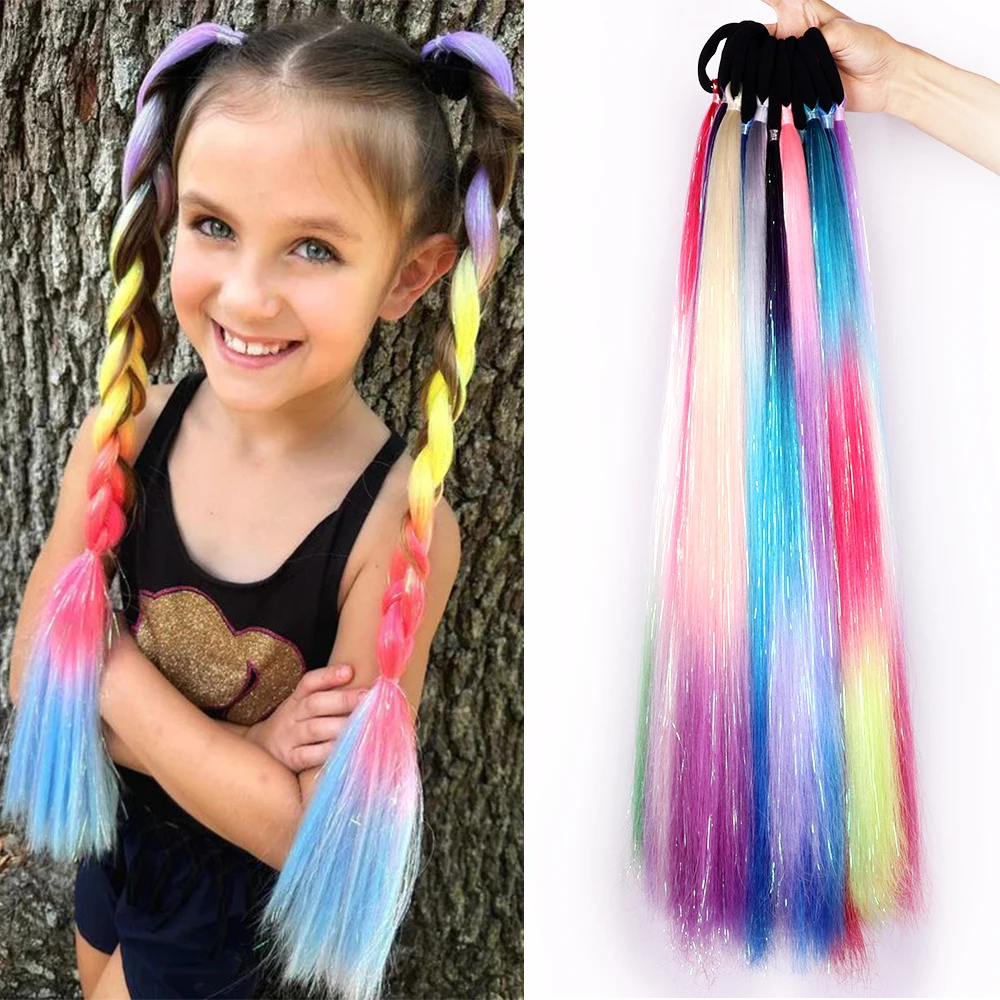 Glowing Glitter Braiding Hair Fibers with Silky Colourful Highlights – Artificial Tinsel Hair Extensions for a Shiny Fairy Ponytail